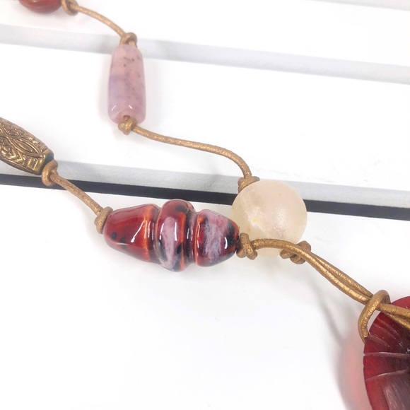 BEADED funky Boho Copper tie lace NECKLACE Metal beads UNIQUE EUC - Picture 6 of 10